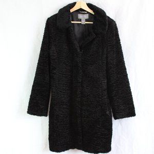 Ann Taylor black faux fur teddy car coat EUC